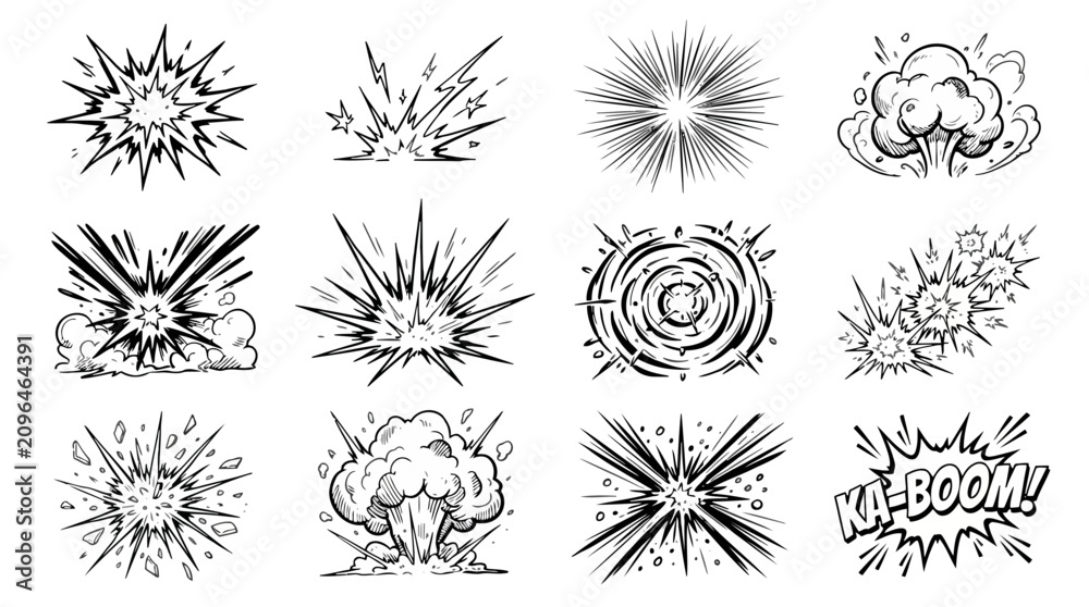 Obraz premium Collection of comic book style explosion and blast effects