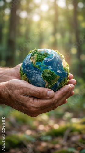 Concepto de protección del planeta mediante un estilo de vida sostenible y compromiso ambiental.