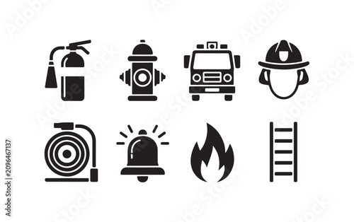 Foto Collection of fire safety icon set vector isolated on transparent background for graphics