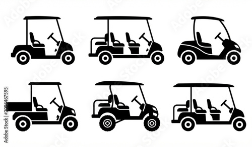 Golf Cart Outline Icon Set