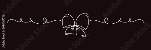 Hand drawn girly coquette bow ribbon banner. Editable stroke line. Vector stock illustration isolated on black background for design template birthday, wedding, Christmas card, invitation, sale
