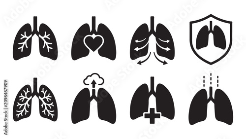 Foto Respiratory Anatomy and Pulmonary Health Medical Icons