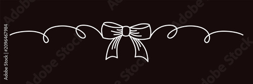 Hand drawn girly coquette bow ribbon banner. Editable stroke line. Vector stock illustration isolated on black background for design template birthday, wedding, Christmas card, invitation, sale