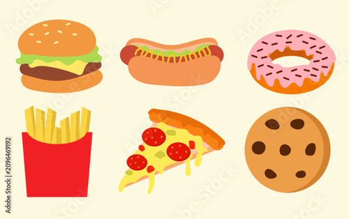 Fast Food and Sweet Snacks Junk Food Icon Collection