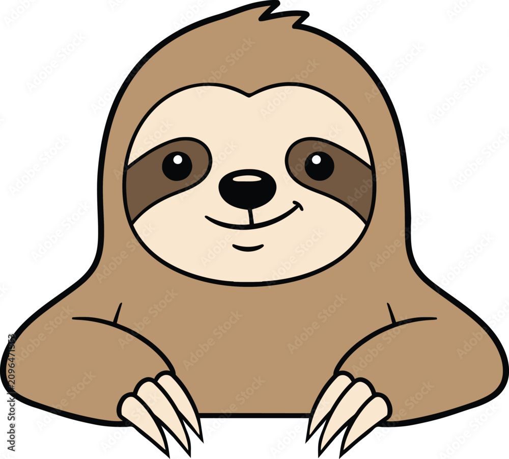 Fototapeta premium Cute cartoon sloth face with claws on white background