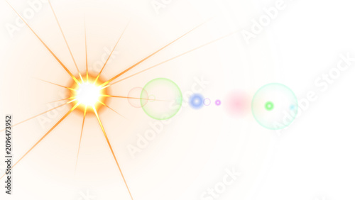 Fotografía Concentric orange circles with a bright white light source and colorful lens fla