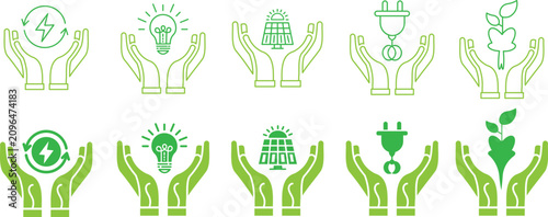 Creative conservation display showing a save energy icon set and eco friendly icons isolated sign for organic packaging labels
