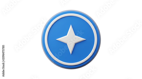Minimalist circular blue badge with white star design on transparent background