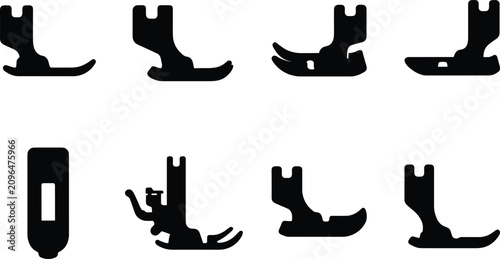 Konstfotografi Collection of different sewing machine presser feet vector black silhouette icon