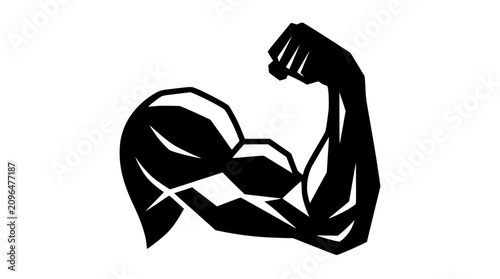 Cuadro en lienzo Strong flexed arm bicep muscle black silhouette icon representing fitness power