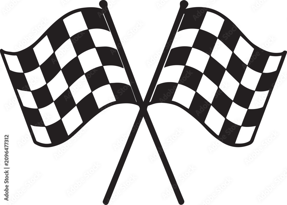 Obraz premium Two crossed checkered flags representing victory and competition on a white background