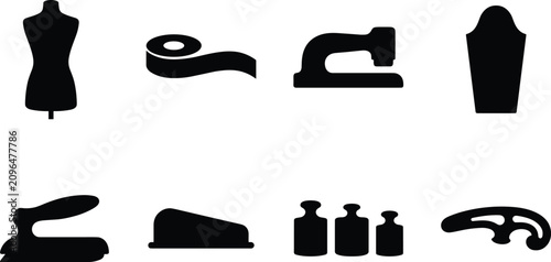 Εκτύπωση καμβά Collection of sewing and tailoring equipment silhouette icons isolated on white