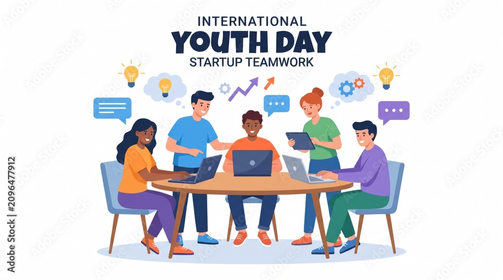 Naklejka premium Diverse team collaborating on startup ideas during international youth day