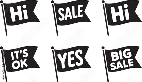 Photos Black and white ribbon flags with text vintage style vector illustration