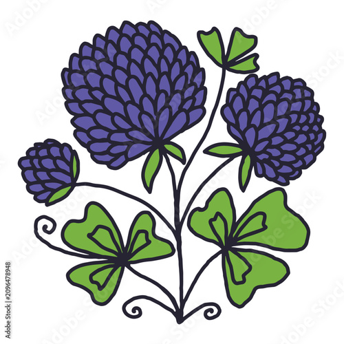 Clover flower bunch, outline abstract hand drawn vector illustration