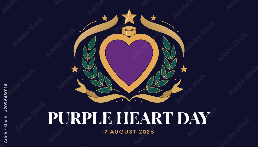 Fototapeta premium Elegant purple heart emblem celebrating national purple heart day event graphic