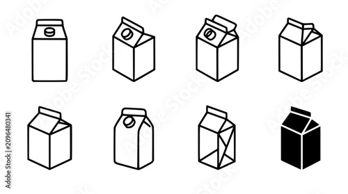 Canvastavla Milk carton beverage package line icon set featuring gable top boxes from differ