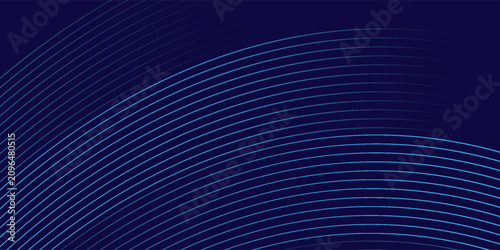 Abstract dark blue background with dynamic blue curved lines pattern. Modern geometric wave vector illustration.