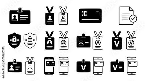 Obraz na płótnie Corporate identification and mobile payment security icon set featuring employee