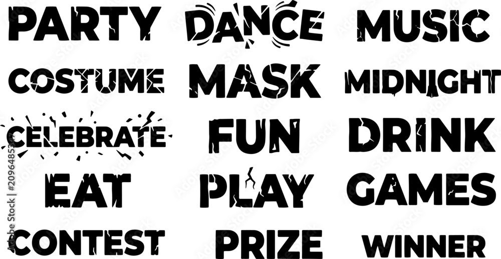 Obraz premium Collection of party celebration word stamps isolated on transparent for halloween