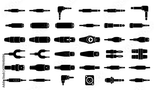 Foto Professional Audio Jack Plug Black Silhouette Vector Collection with Sound Conne