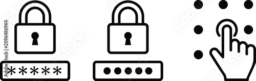 Password and security access icons with lock and pattern unlock symbols, password