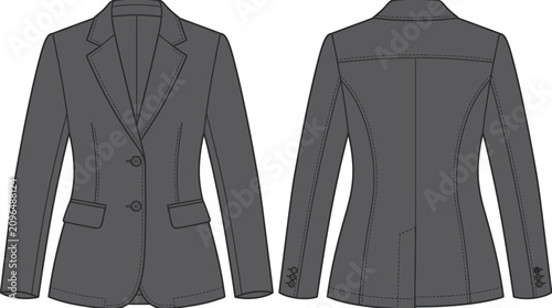 Tableau sur toile Women s blazer technical drawing front and back views gray outline