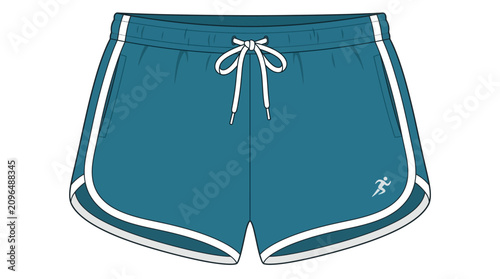 Teal running shorts with white trim flat illustrative style
