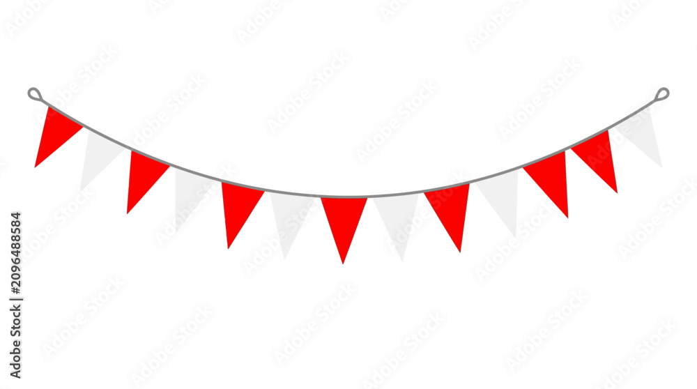 Obraz premium Red and white pennant bunting on a transparent background