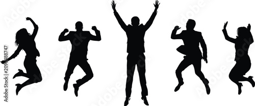 Cuadro en lienzo Five Business People Silhouettes Jumping in Celebration vector illustration