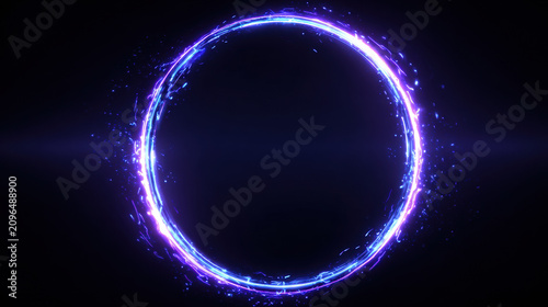 Glowing Blue Purple Energy Ring Circle Light Particles Magic Portal Neon Abstract Futuristic Dark Background