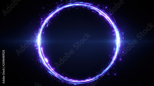 Glowing Blue Purple Energy Ring Circle Light Particles Magic Portal Neon Abstract Futuristic Dark Background