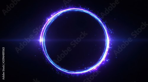 Glowing Blue Purple Energy Ring Circle Light Particles Magic Portal Neon Abstract Futuristic Dark Background
