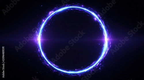 Glowing Blue Purple Energy Ring Circle Light Particles Magic Portal Neon Abstract Futuristic Dark Background