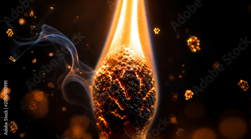 Burning match macro flame smoke ember dark background fire ignition
