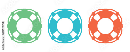 Canvastavla Life buoys icons in green blue and red for water safety and rescue equipment des