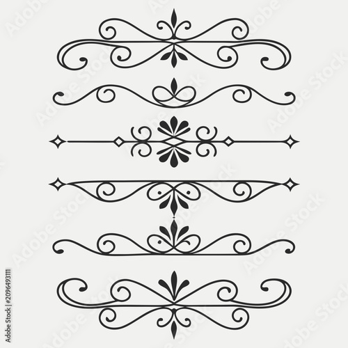 Minimalist calligraphic divider set with fluid line work and floral accents for modern wedding stationery designs premium branding identity and elegant page layouts for editorial publishing.