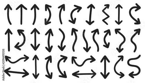 Hand drawn arrow set. Doodle sketch arrows for design elements and creative business graphics.