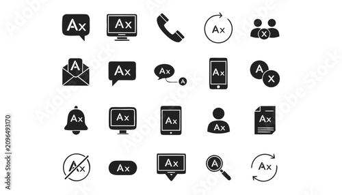 Translation icon set. Language localization symbols for digital interface and web design.