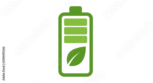 Obraz na plátně Green battery icon with leaf symbol for eco energy.