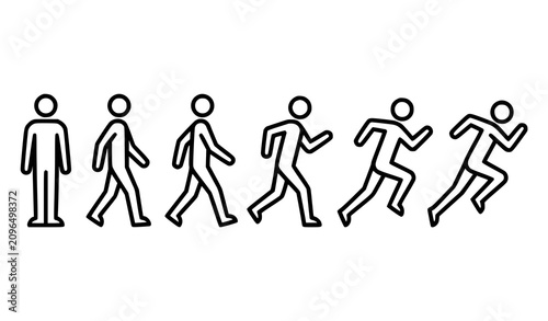 Fotografía Black stick figure locomotion collection showing standing walking and running st