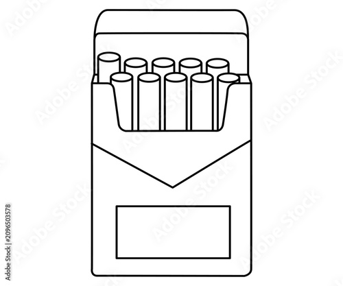 Minimal vector illustration of an open cigarette pack with visible cigarettes. Simple flat design representing tobacco products, smoking habits, nicotine addiction, and packaging concepts.