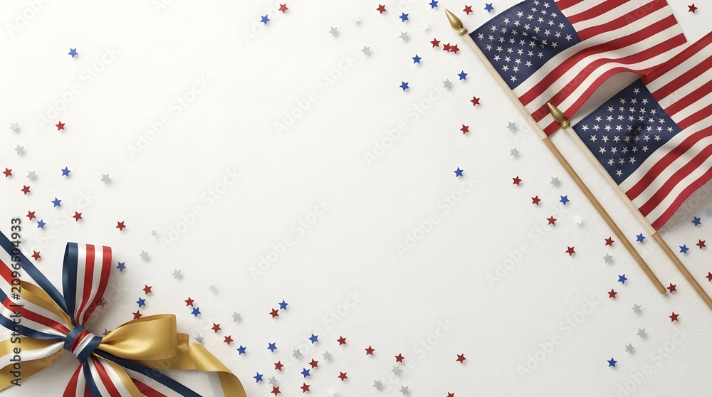 Obraz premium Labor day patriotic celebration american flags ribbon and stars on white background