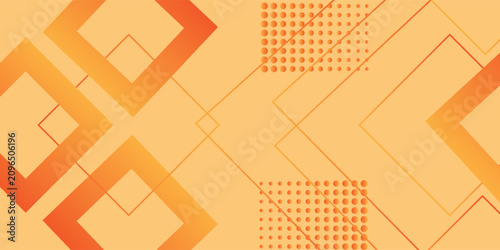 Cuadro en lienzo Abstract orange geometric background with diamond shapes and halftone dots