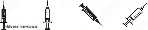 Syringe icon set with injection symbols. Editable vector EPS for medical, healthcare, vaccine, and clinic.