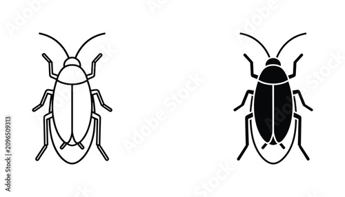 Bild auf Leinwand Cockroach vector icon isolated on white Black and white outline line art and sol