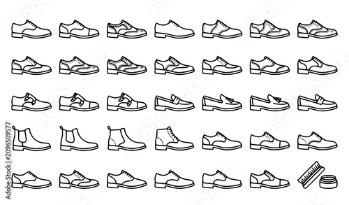 Canvas Print Oxford Shoes Outline Icons Set with Classic Men's Dress Shoe Styles Vector Colle
