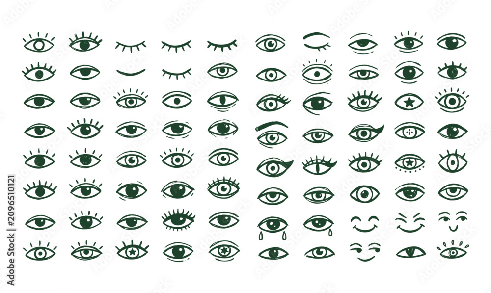 Fototapeta premium Cartoon comic eyes expressions set hand drawn facial features illustration
