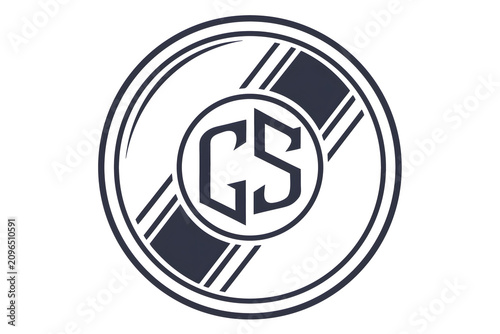 Obraz na plátne Circular emblem design featuring initial letters GS inside central medallion surrounded by diagonal stripe pattern and concentric rings