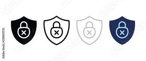Foto Set of four shield and crossed padlock security icons